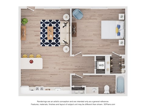 Floor plan for 1 bed, 1 bath, 525 sqft